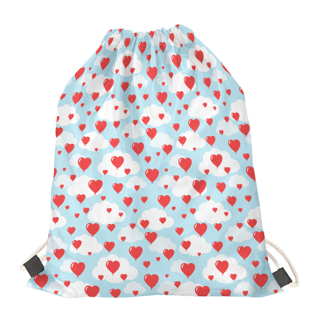 Red Heart Balloon Pattern Print Drawstring Bag