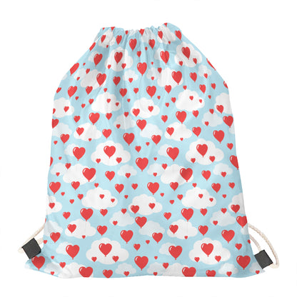 Red Heart Balloon Pattern Print Drawstring Bag