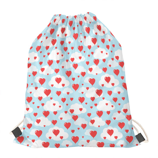 Red Heart Balloon Pattern Print Drawstring Bag