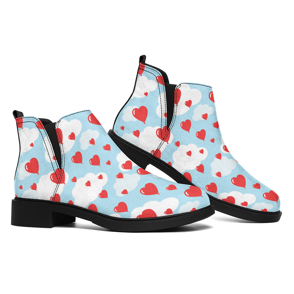 Red Heart Balloon Pattern Print Flat Ankle Boots