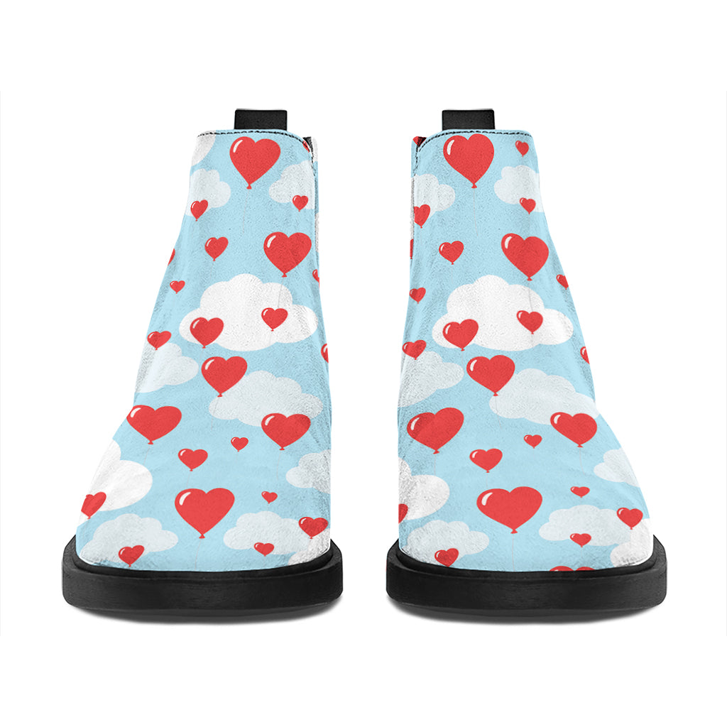 Red Heart Balloon Pattern Print Flat Ankle Boots