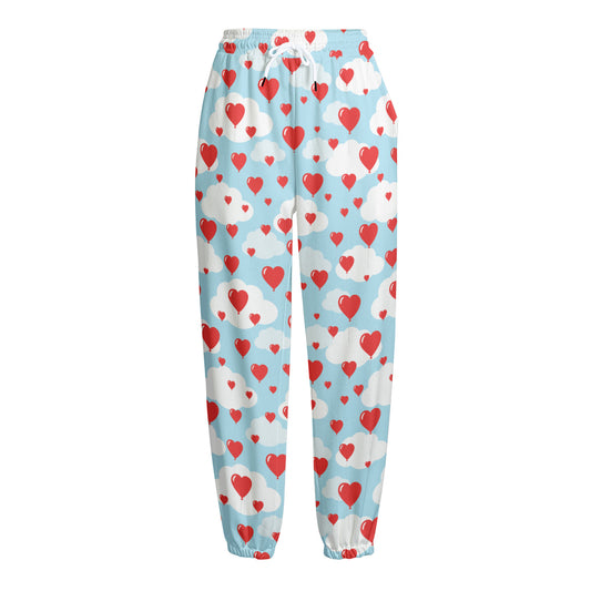 Red Heart Balloon Pattern Print Fleece Lined Knit Pants