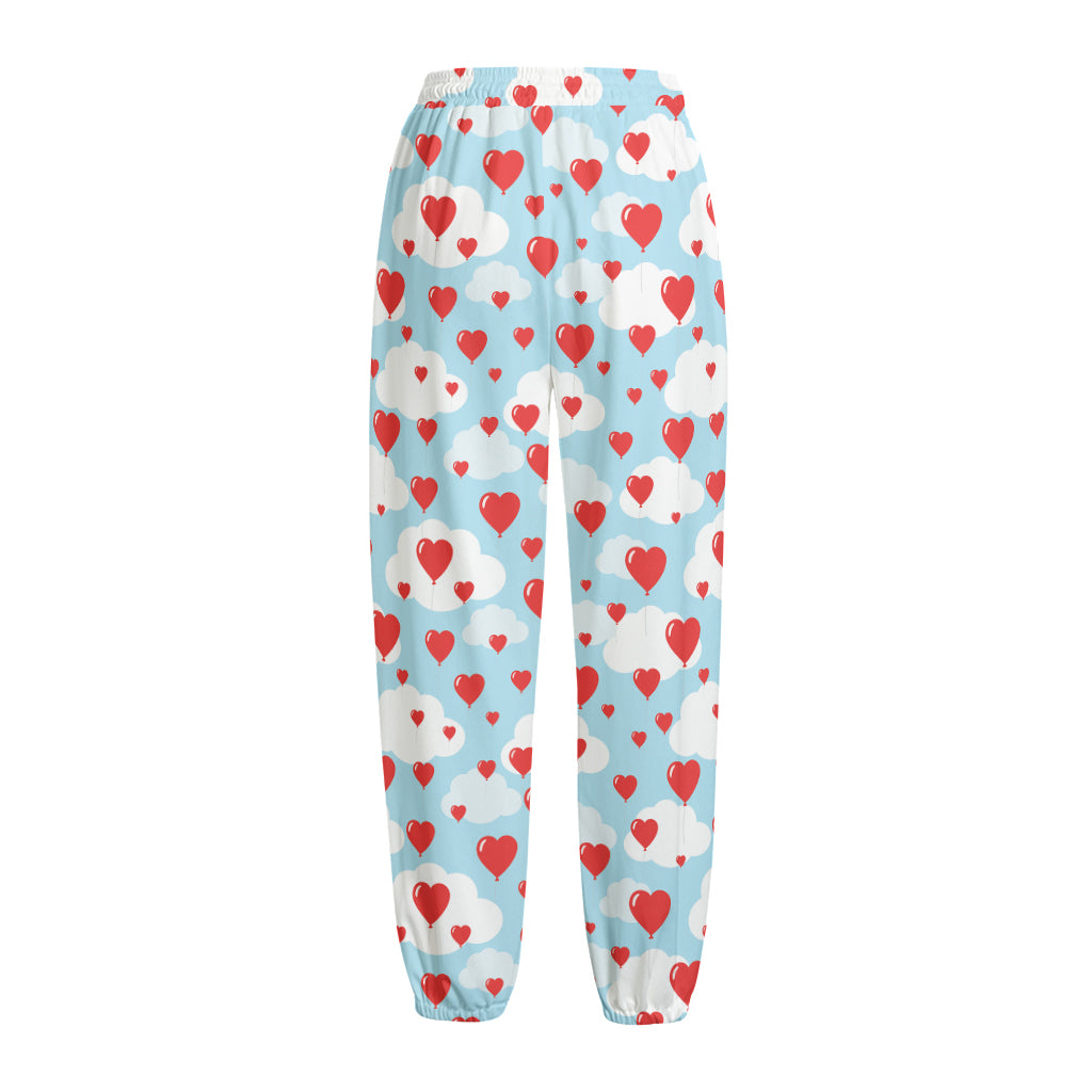 Red Heart Balloon Pattern Print Fleece Lined Knit Pants