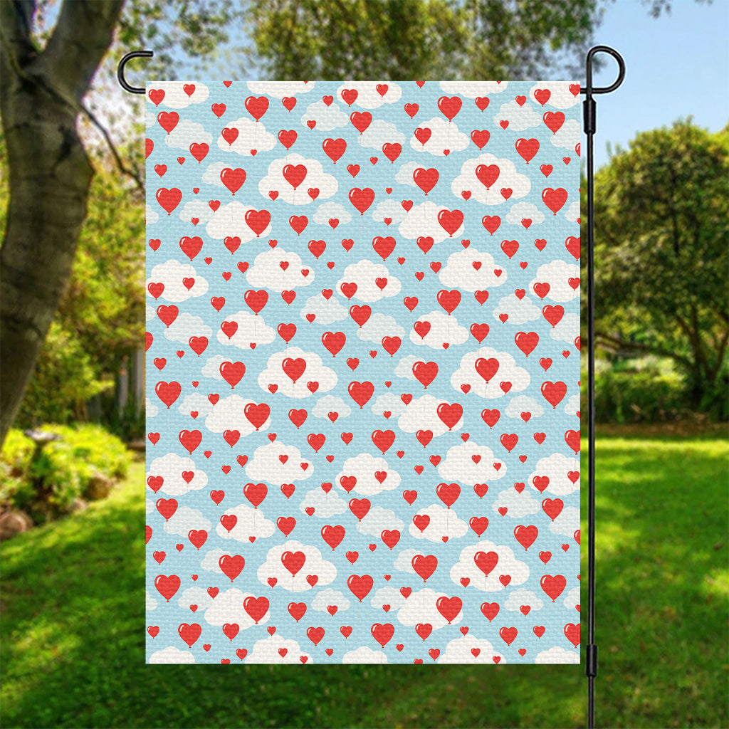 Red Heart Balloon Pattern Print Garden Flag