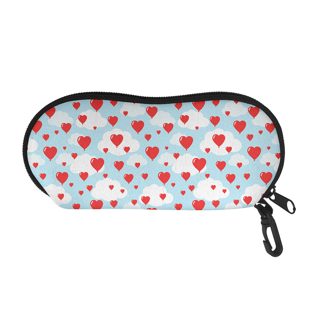 Red Heart Balloon Pattern Print Glasses Case