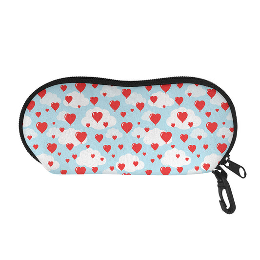 Red Heart Balloon Pattern Print Glasses Case