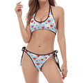 Red Heart Balloon Pattern Print Halter Scoop Tie Side Bikini