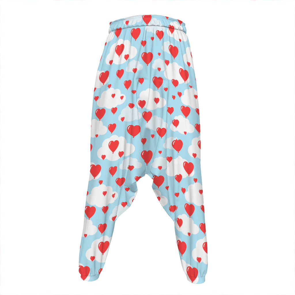 Red Heart Balloon Pattern Print Hammer Pants