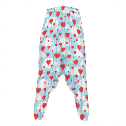 Red Heart Balloon Pattern Print Hammer Pants