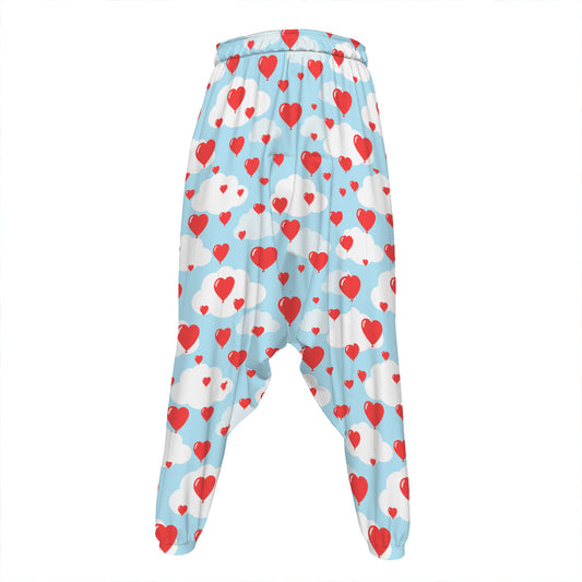 Red Heart Balloon Pattern Print Hammer Pants