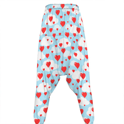 Red Heart Balloon Pattern Print Hammer Pants