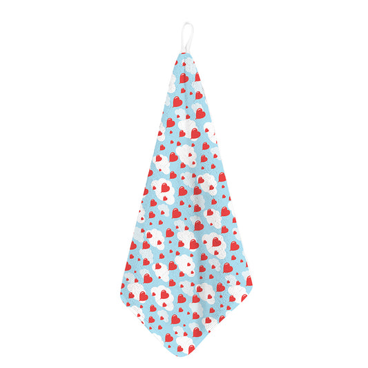 Red Heart Balloon Pattern Print Hand Towel
