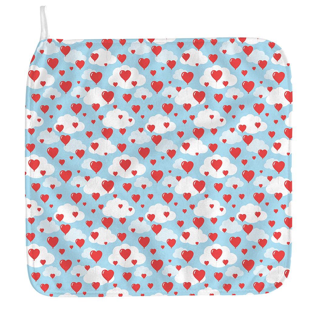 Red Heart Balloon Pattern Print Hand Towel