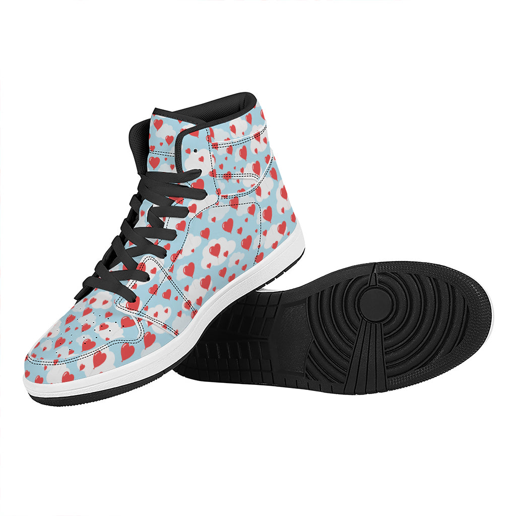 Red Heart Balloon Pattern Print High Top Leather Sneakers