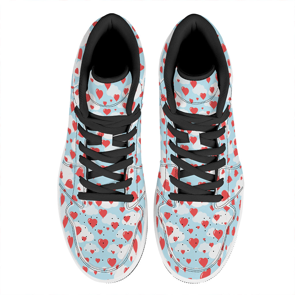 Red Heart Balloon Pattern Print High Top Leather Sneakers