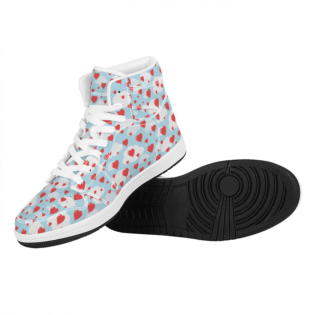 Red Heart Balloon Pattern Print High Top Leather Sneakers