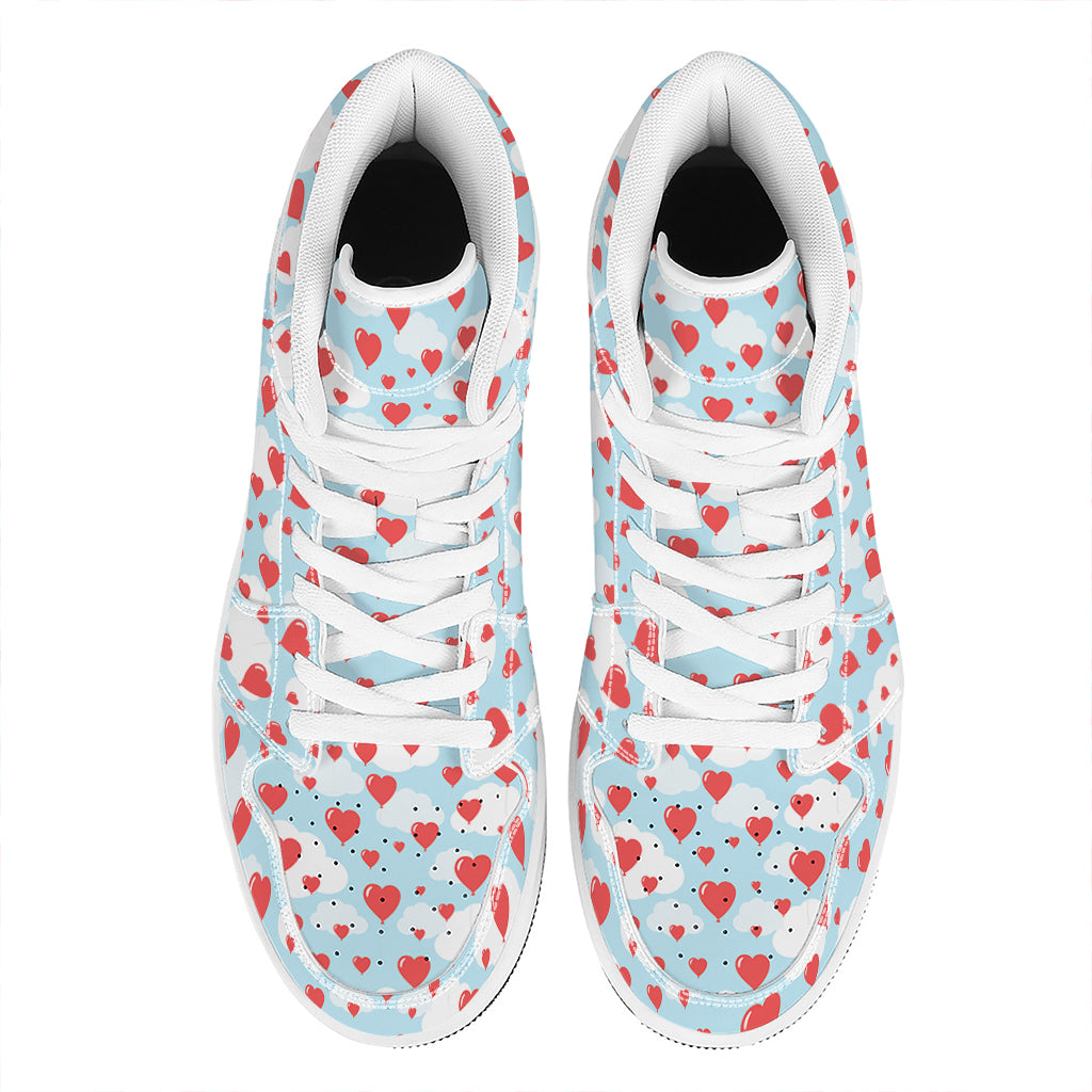 Red Heart Balloon Pattern Print High Top Leather Sneakers