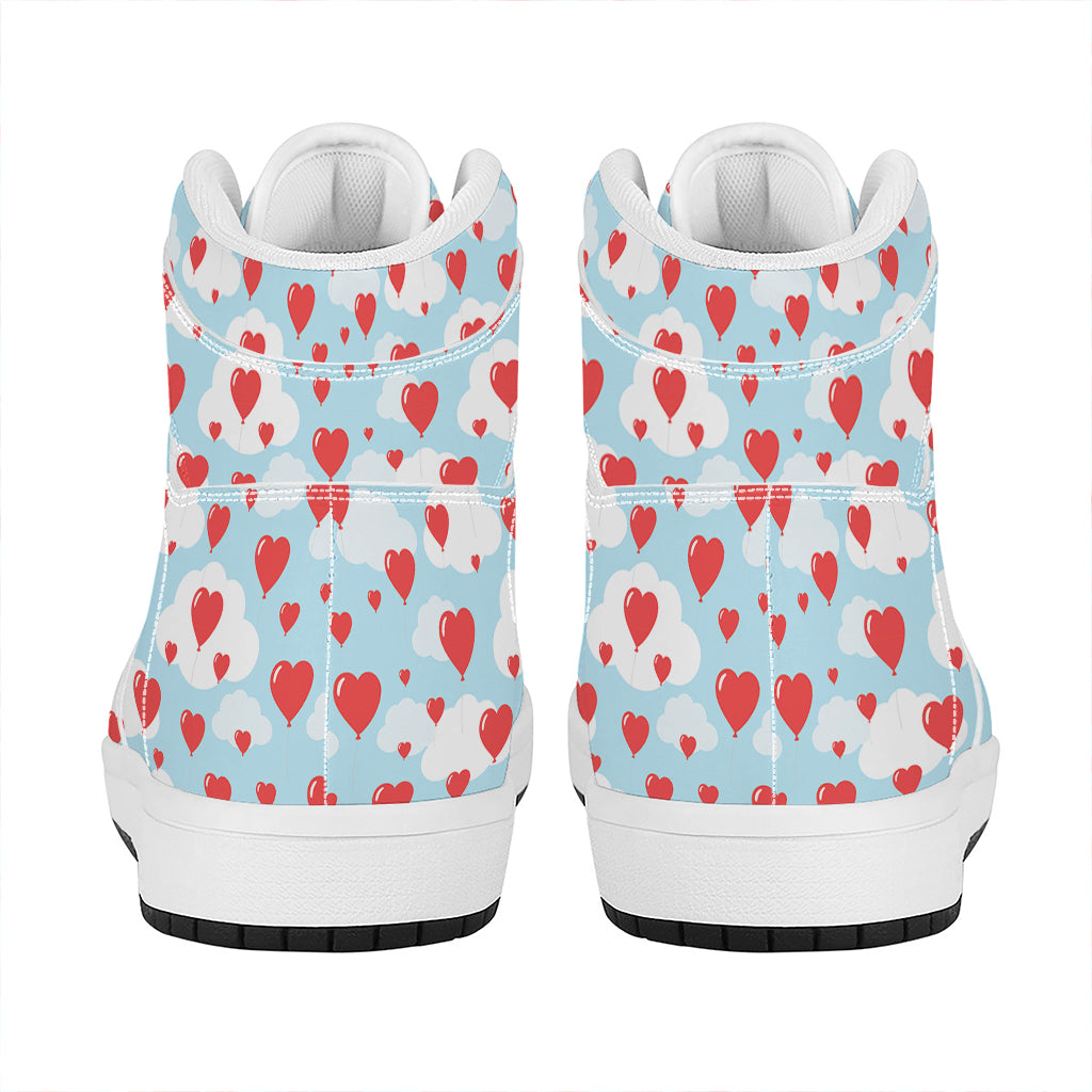 Red Heart Balloon Pattern Print High Top Leather Sneakers