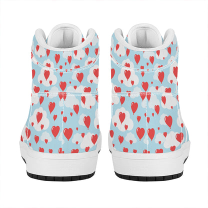 Red Heart Balloon Pattern Print High Top Leather Sneakers