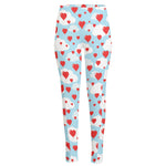 Red Heart Balloon Pattern Print High-Waisted Pocket Leggings