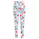Red Heart Balloon Pattern Print High-Waisted Pocket Leggings