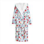 Red Heart Balloon Pattern Print Hooded Bathrobe