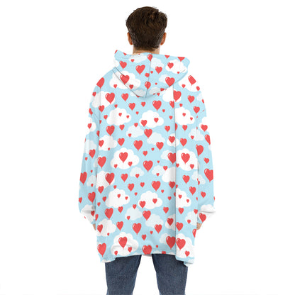 Red Heart Balloon Pattern Print Hoodie Blanket