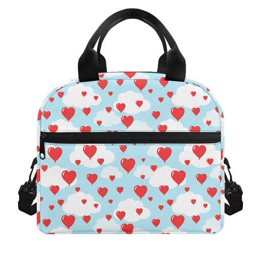 Red Heart Balloon Pattern Print Insulated Lunch Bag