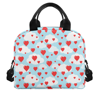 Red Heart Balloon Pattern Print Insulated Lunch Bag