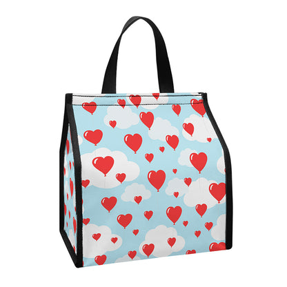 Red Heart Balloon Pattern Print Insulated Lunch Tote