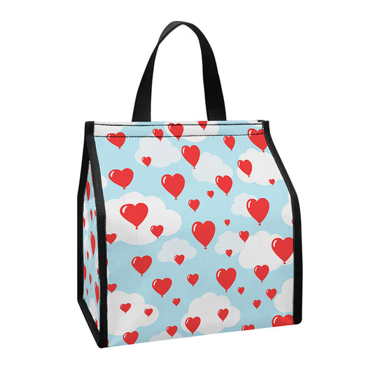 Red Heart Balloon Pattern Print Insulated Lunch Tote