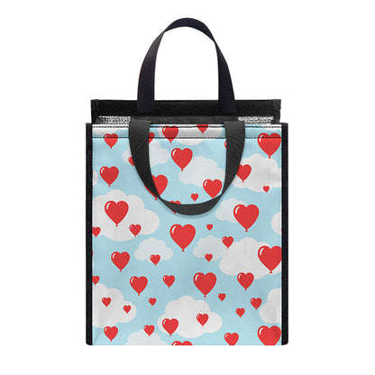 Red Heart Balloon Pattern Print Insulated Lunch Tote