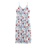 Red Heart Balloon Pattern Print Jersey Midi Cami Dress