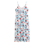 Red Heart Balloon Pattern Print Jersey Midi Cami Dress