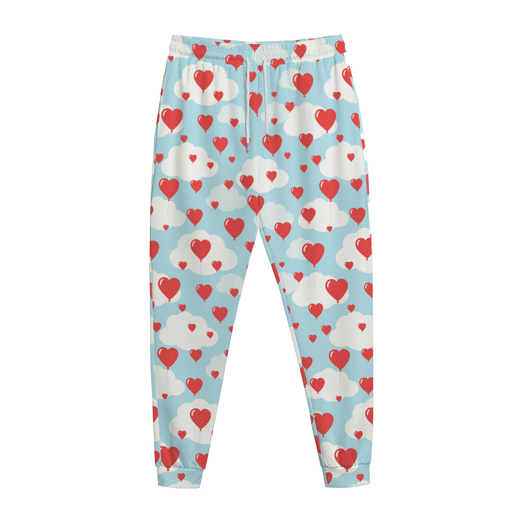Red Heart Balloon Pattern Print Jogger Pants