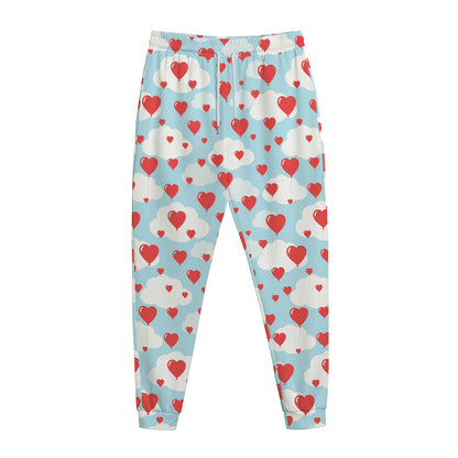 Red Heart Balloon Pattern Print Jogger Pants