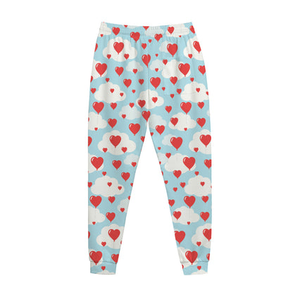 Red Heart Balloon Pattern Print Jogger Pants
