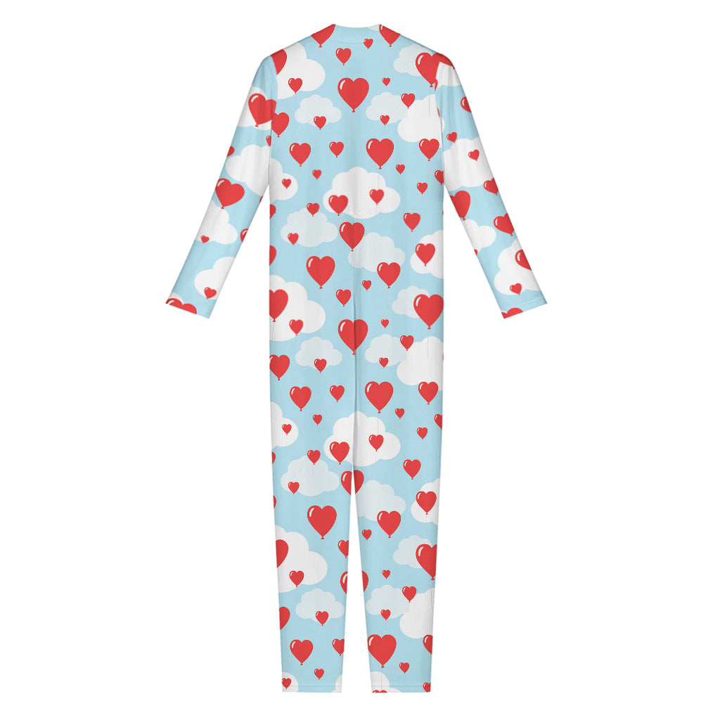 Red Heart Balloon Pattern Print Jumpsuit