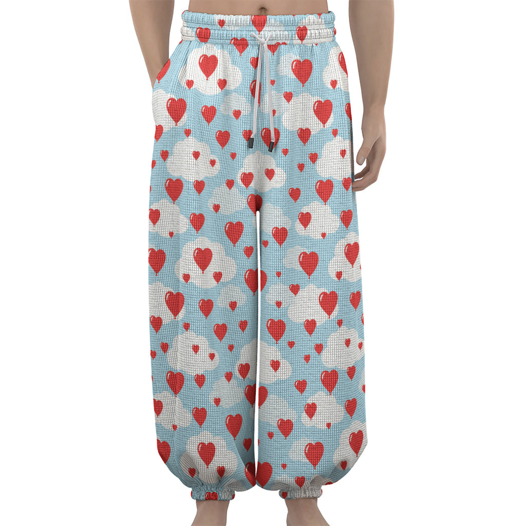 Red Heart Balloon Pattern Print Lantern Pants