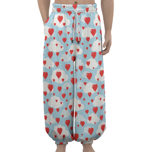 Red Heart Balloon Pattern Print Lantern Pants