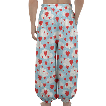 Red Heart Balloon Pattern Print Lantern Pants