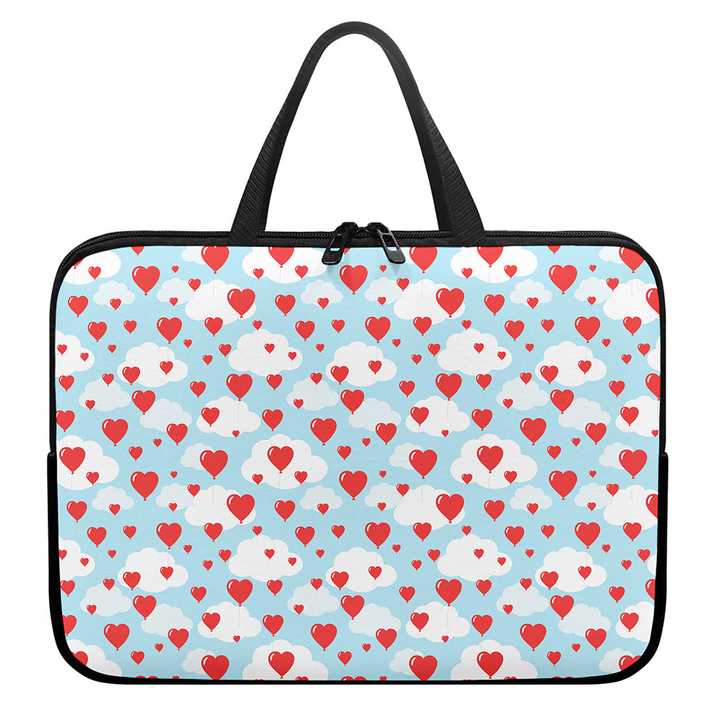 Red Heart Balloon Pattern Print Laptop Sleeve With Handle