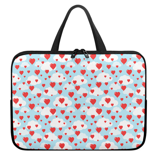 Red Heart Balloon Pattern Print Laptop Sleeve With Handle
