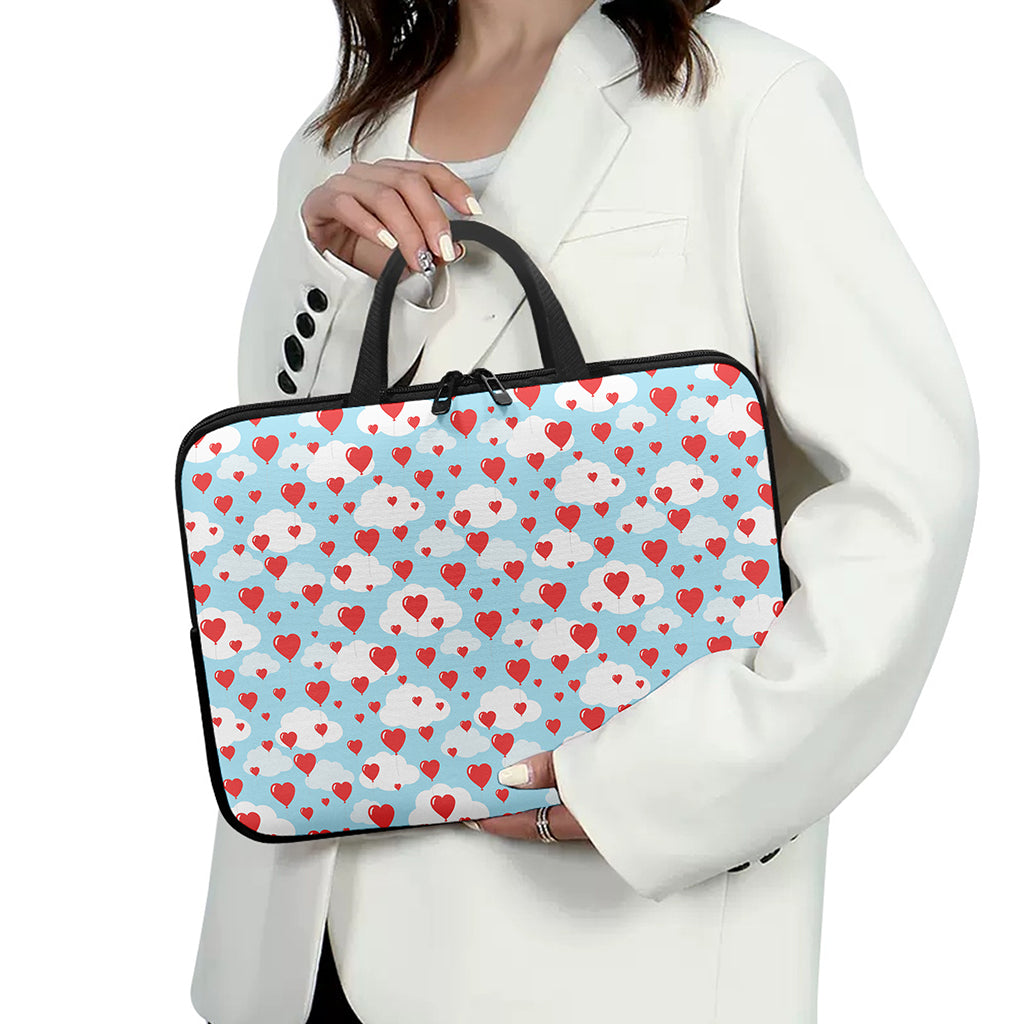 Red Heart Balloon Pattern Print Laptop Sleeve With Handle