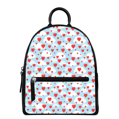 Red Heart Balloon Pattern Print Leather Backpack