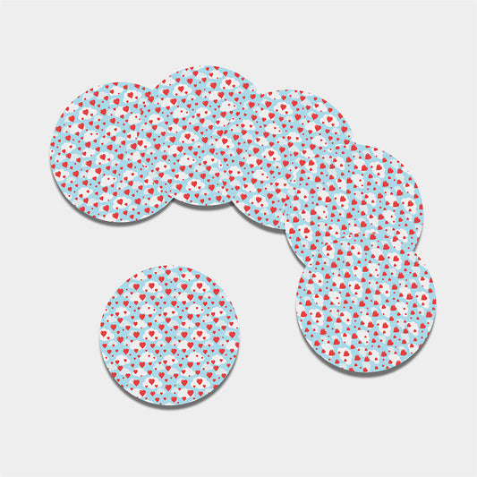 Red Heart Balloon Pattern Print Leather Coaster Set