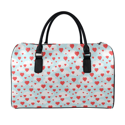 Red Heart Balloon Pattern Print Leather Duffle Bag