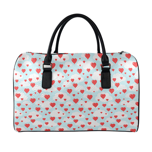 Red Heart Balloon Pattern Print Leather Duffle Bag