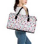 Red Heart Balloon Pattern Print Leather Duffle Bag