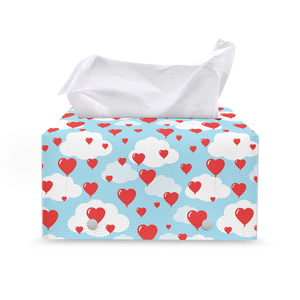 Red Heart Balloon Pattern Print Leather Tissue Box Cover